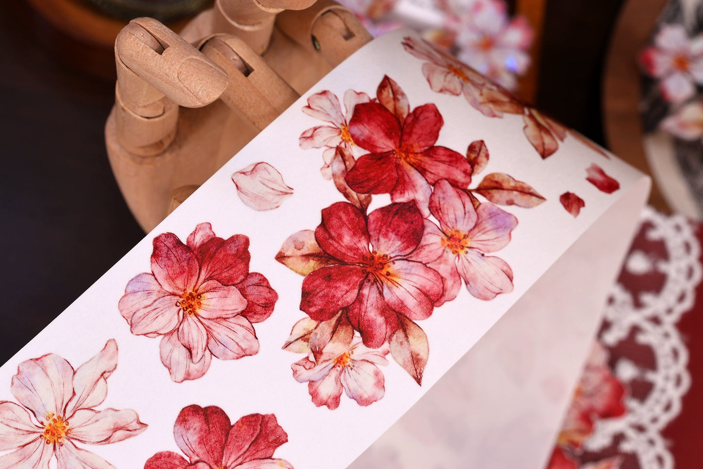 XiaoBaiJia【Red Longing Follower】Light Retro Red Flower Orginal Design Washi Pet Floral Tape Landscaping Stickers