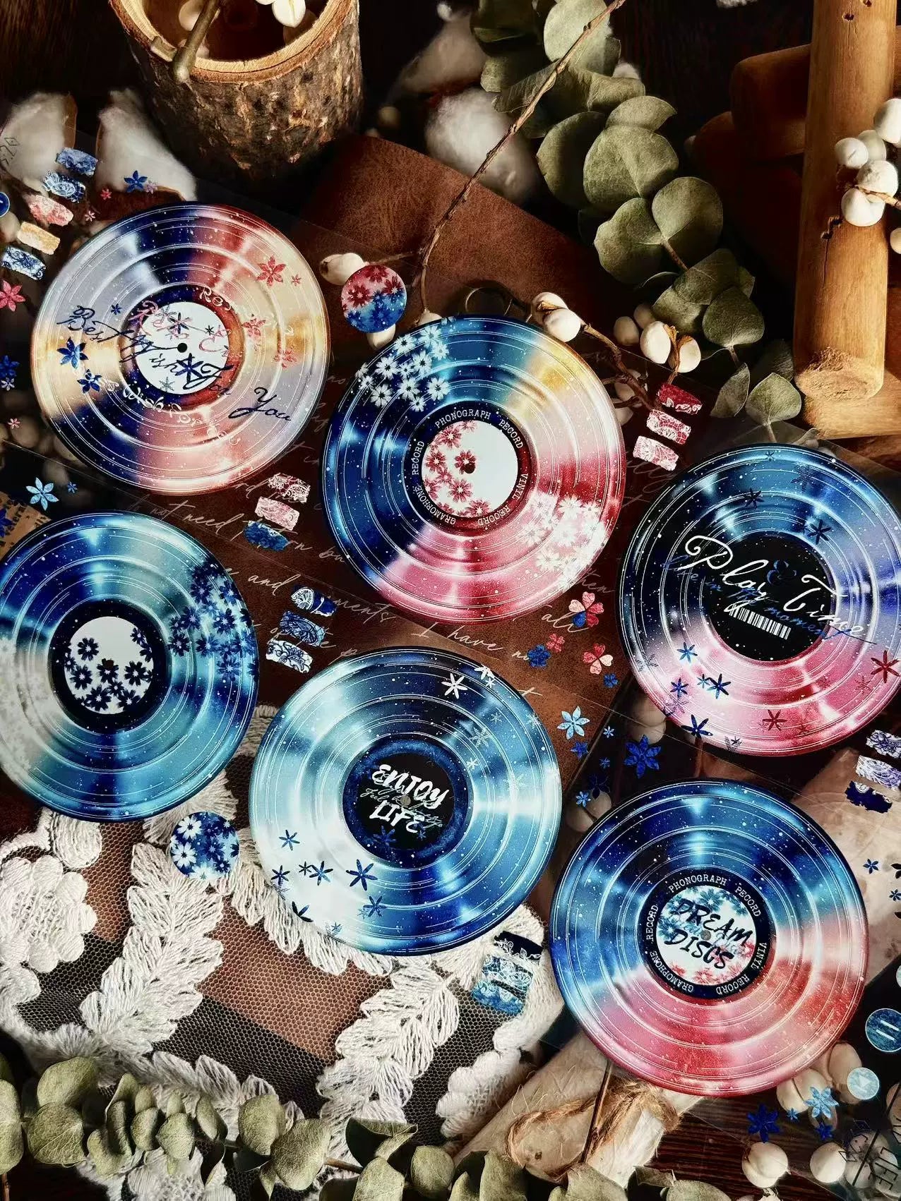 Linlanxi【Record 】 Original Retro Vintage Black Vinyl Record Background Washi/Pet Tape