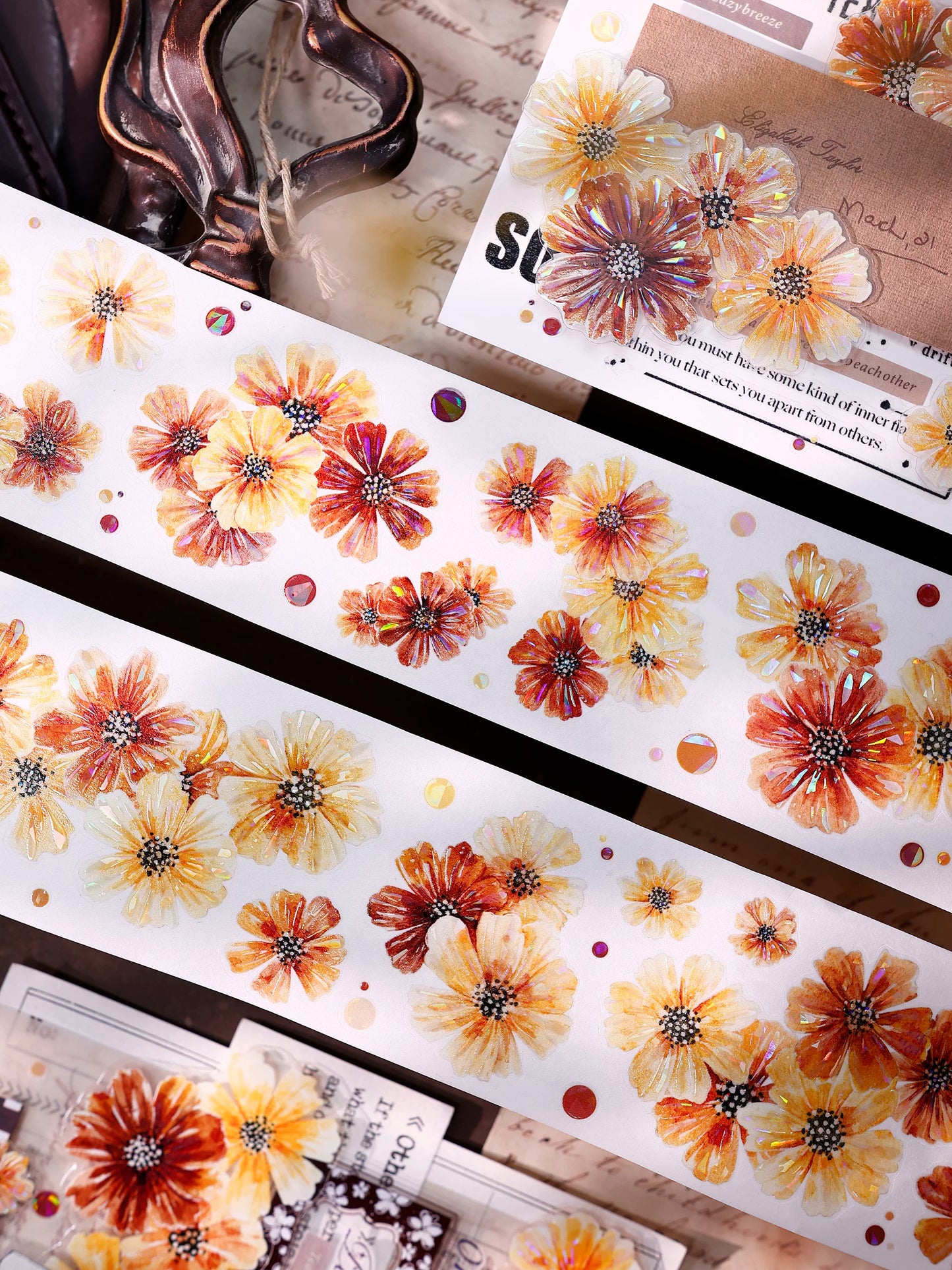 XiaoBaiJia【Autumn Brown Fragrant Flowers】Orginal Design Washi Pet Floral Tape Light Retro Landscaping Stickers