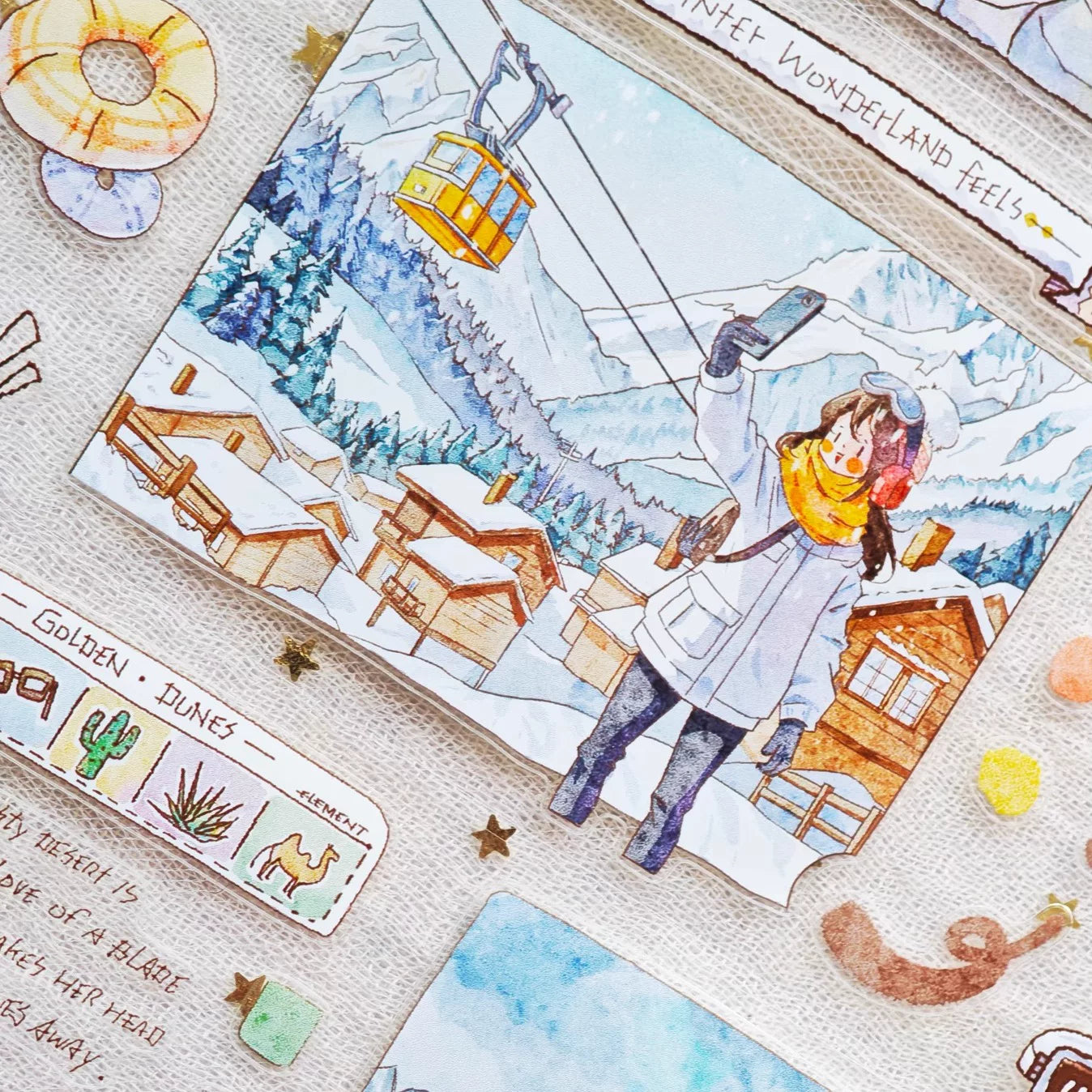 XingXing Vol8【Brave the Wind and Waves】 Pre-cut Light Retro,Outdoor Sports Mountain,Sea,Forest,Desert Scene Washi/PET Tape