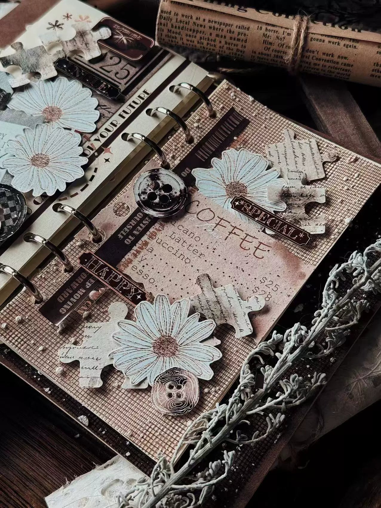 Linlanxi 【Ink Rhyme Printing Traces】Original New Product Retro Flower Puzzle Washi/Pet Tape