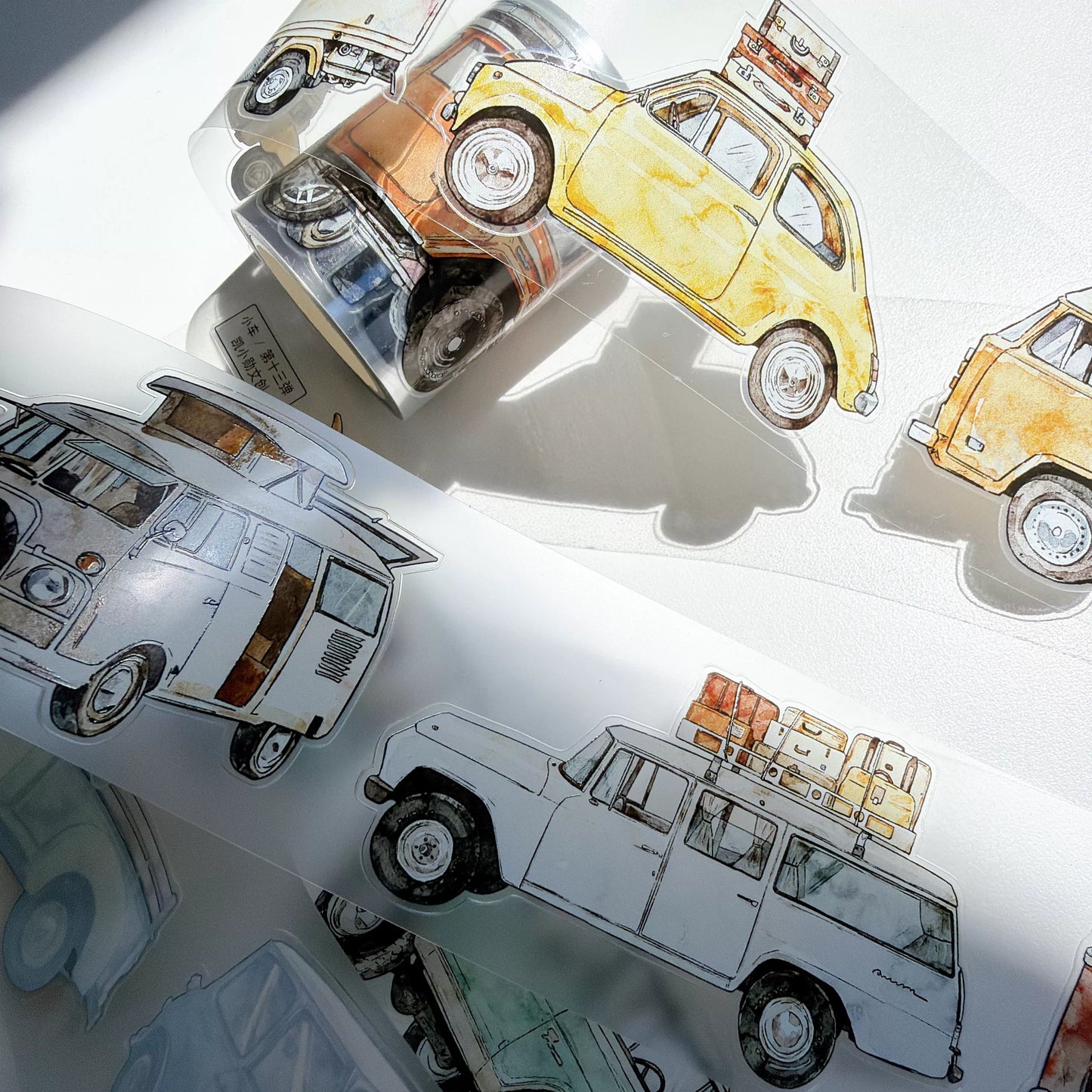 Kaixiaoxun Vol13【Car】 Pre-Cut Long Loop Washi/Matte PET Tape for Scrapbook Supplies,Junk Journal Supplies