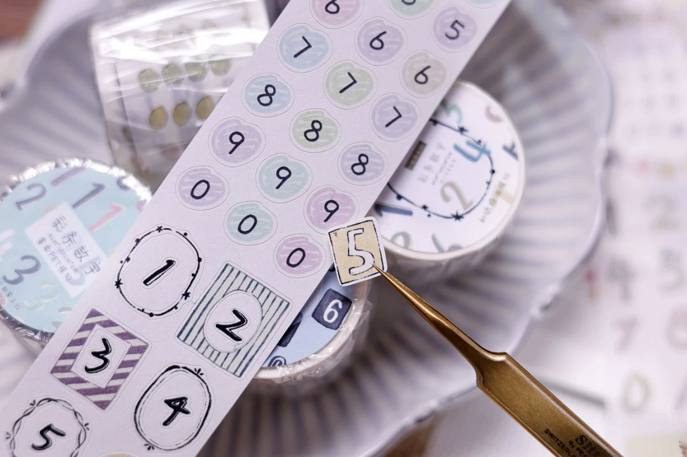 XiaoBaiJia Salt Series【Color Bar Numbers】Pre-cut Orginal Design Text Washi/Pet Tape Light Retro Stickers