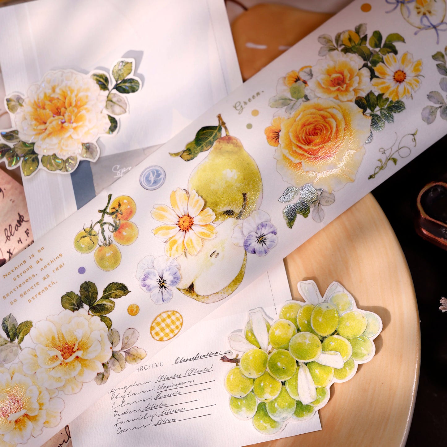XiaoBaiJia【Green Grape Vine】Pre-cut Floral Orginal Design Washi Pet Tape Light Retro Stickers
