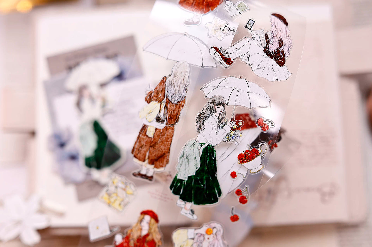 XiaoBaiJia Salt Series【Maiden Among the Flowers】Pre-cut Orginal Design Washi/Pet Tape Light Retro Stickers