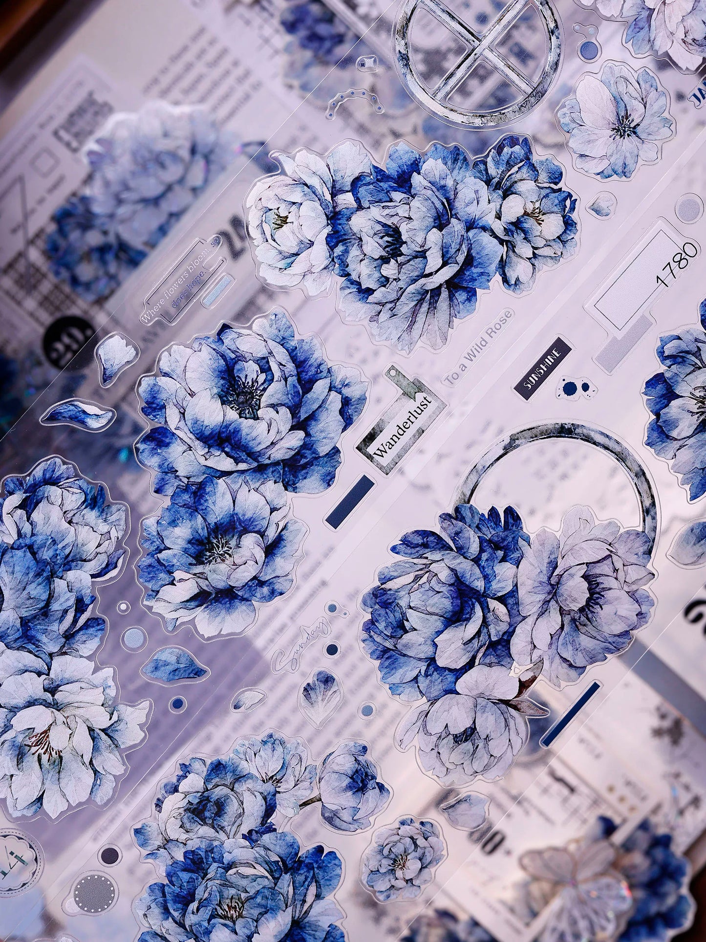 XiaoBaiJia Salt Series【Blue Mirror】Orginal Design Kiss-cut Washi/Pet Floral Tape Light Retro Landscaping Stickers