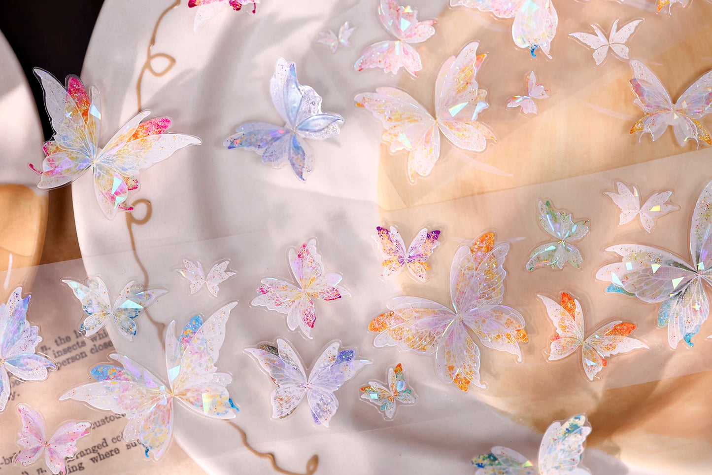 XiaoBaiJia【Liuli Butterfly Dance】Pre-cut Orginal Design Washi Pet Tape Light Retro Stickers