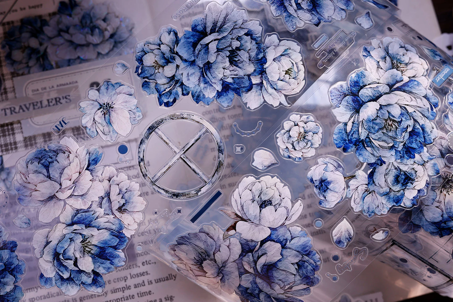 XiaoBaiJia Salt Series【Blue Mirror】Orginal Design Kiss-cut Washi/Pet Floral Tape Light Retro Landscaping Stickers