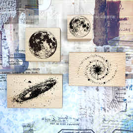 Meow House【Phase of the moon】New Product Retro Wooden Stamp Moon Planet Galaxy Base