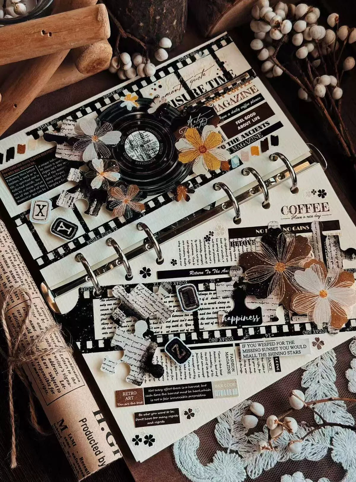 Linlanxi【Record 】 Original Retro Vintage Black Vinyl Record Background Washi/Pet Tape