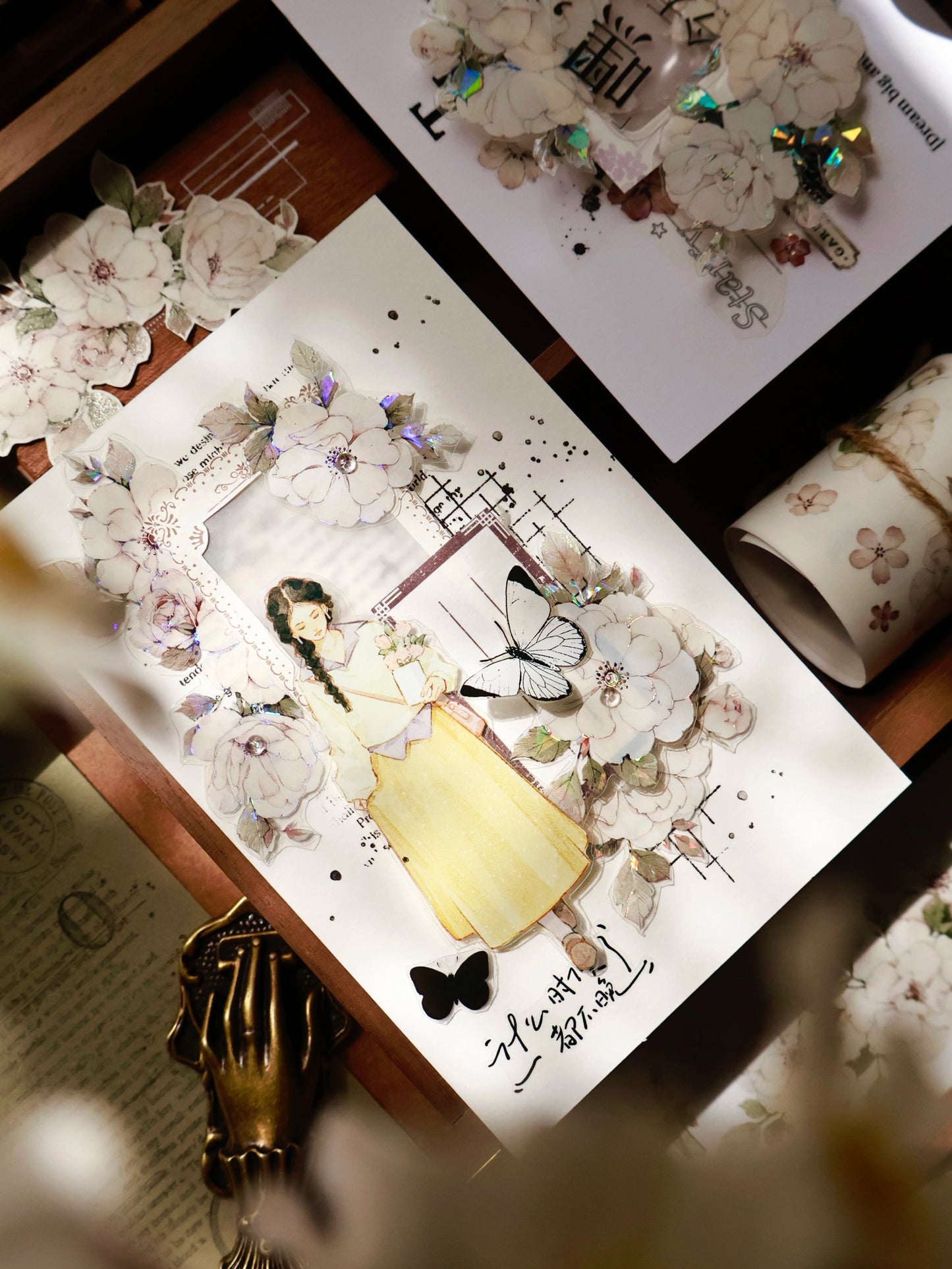 YiEr Vol15【Moonlight Rose】Orginal Design Pre-cut Washi/Pet Floral Tape Light Retro Landscaping Stickers