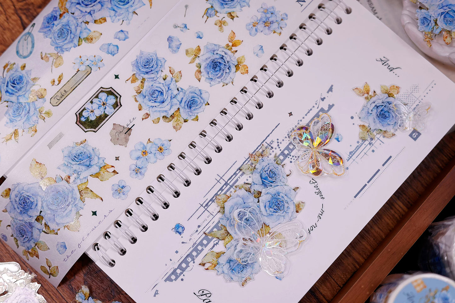 XiaoBaiJia Salt Series【Clear Dew】Pre-cut Orginal Design Floral Washi/Pet Tape Light Retro Stickers