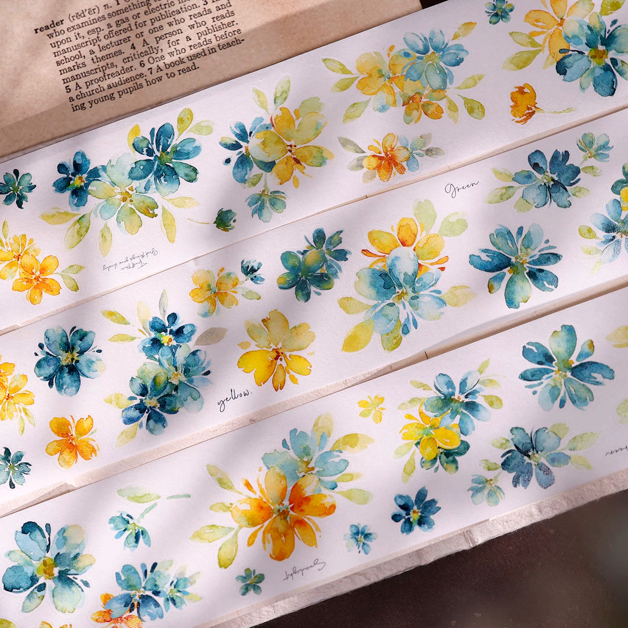 XiaoBaiJia【Picking Up Blue】Pre-cut Floral Orginal Design Washi Pet Tape Light Retro Stickers