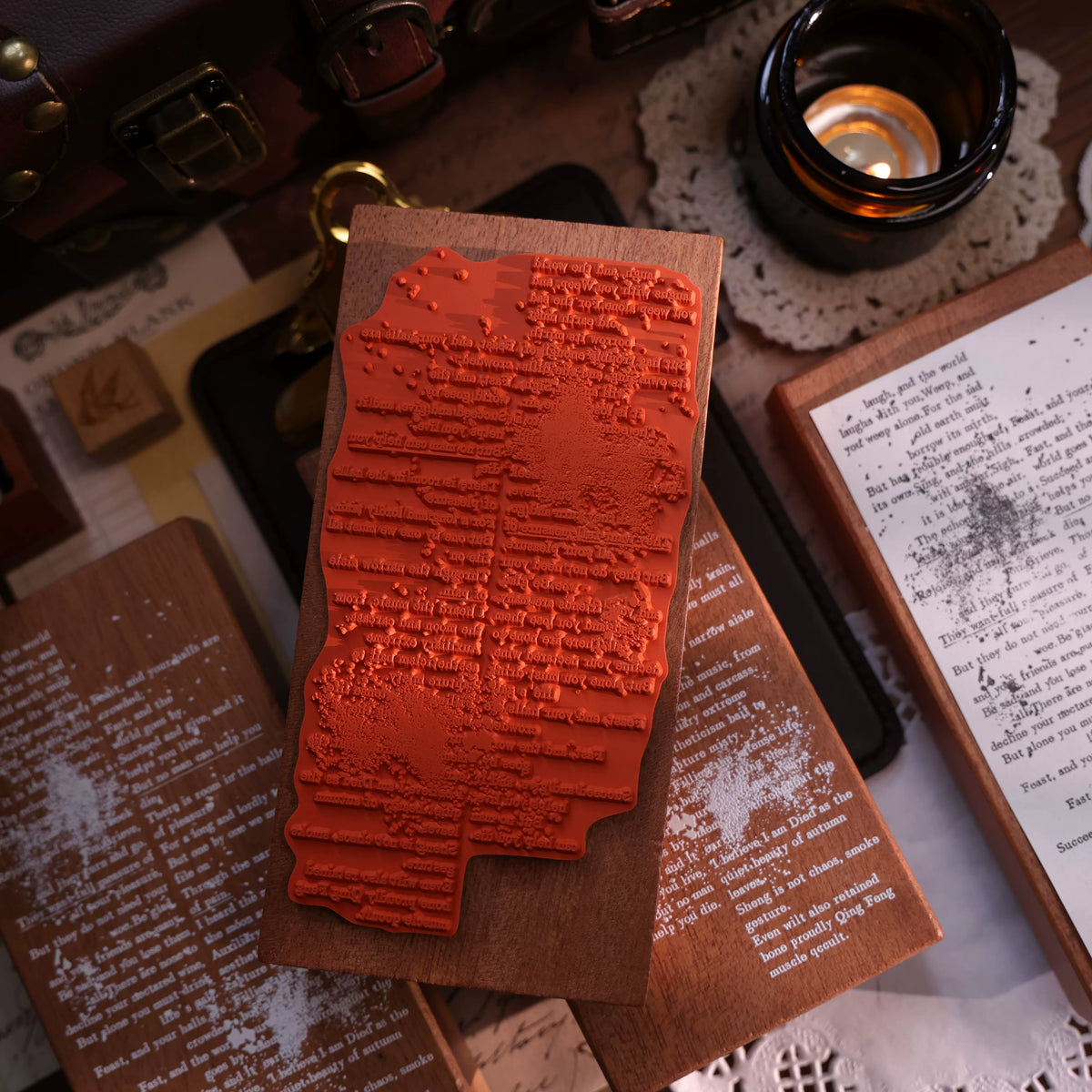 YiEr Vol18【Background English Stamp】Imported Maple Orange Rubber and Maple Wood Stamp