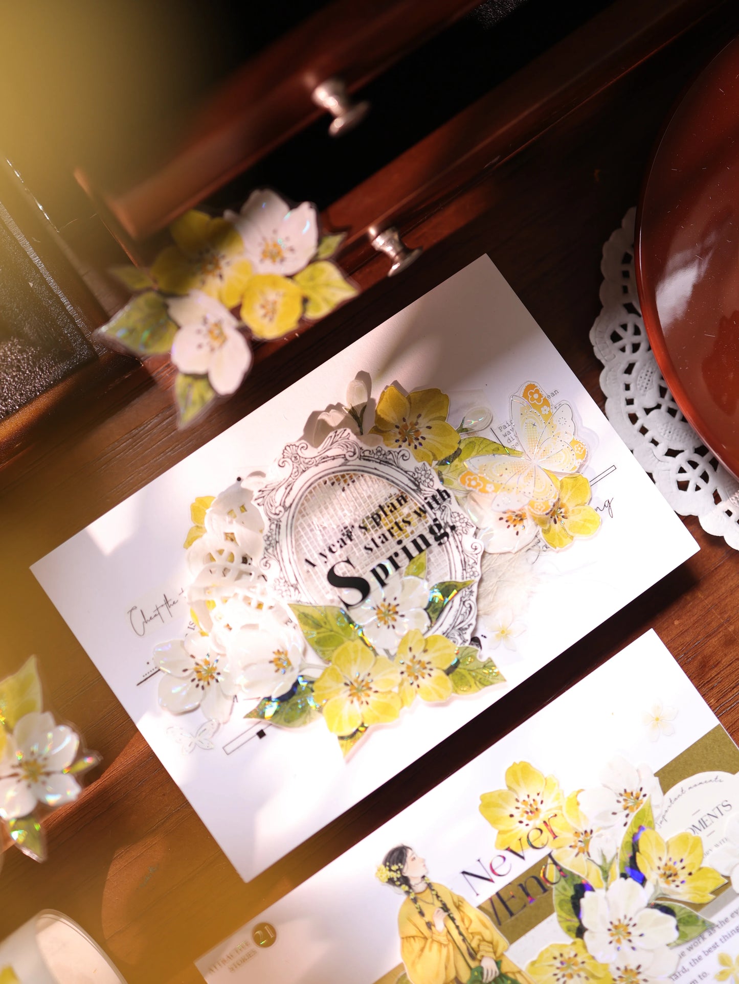 YiEr Vol17【Cream Pear Blossom】Kiss-cut Floral Washi Tape and PET Stickers
