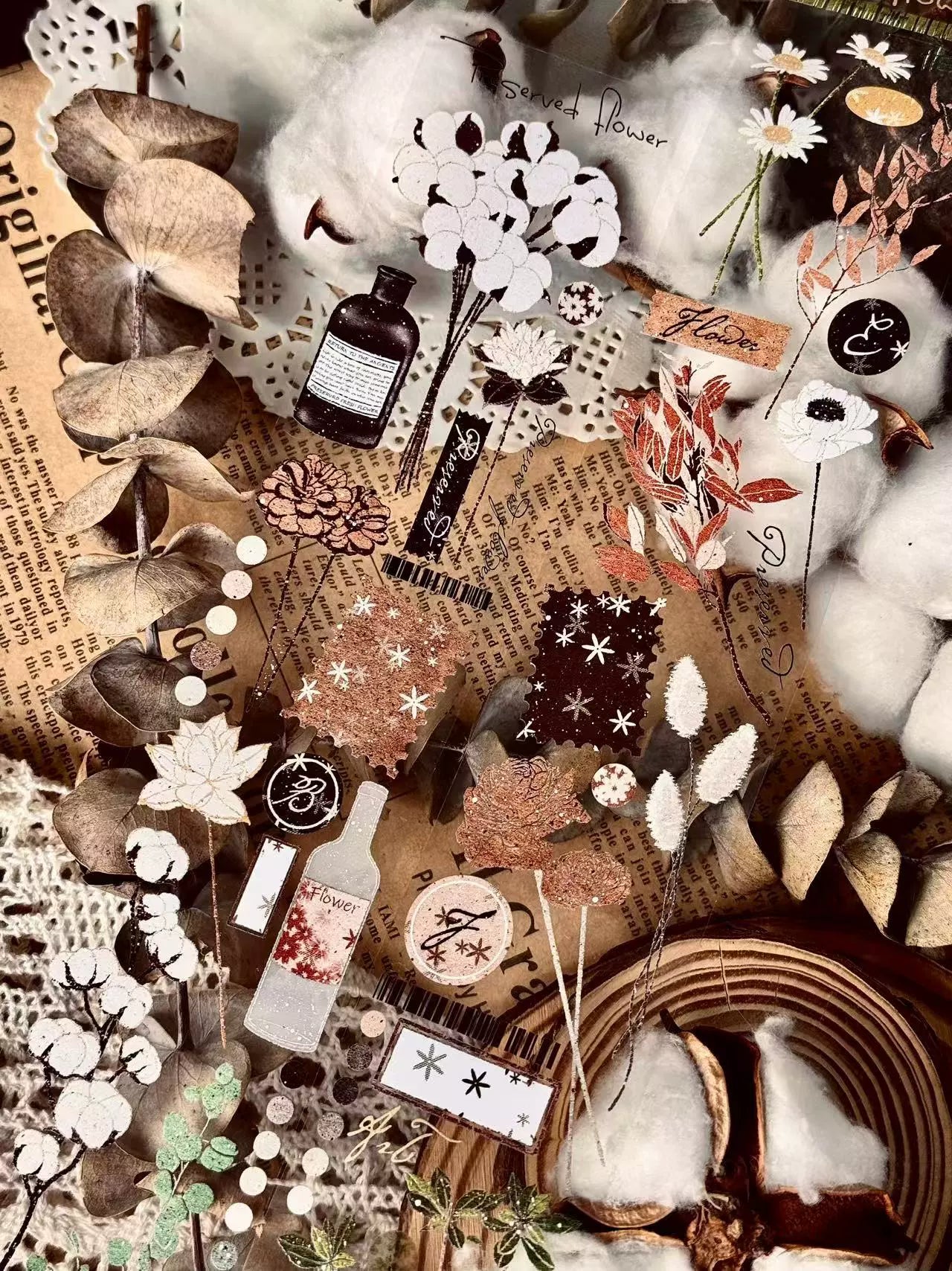 Linlanxi【Hand drawn Flower Collection】 Original New Product Light Retro Bouquet Washi/Pet Tape Long Loop Whole Roll