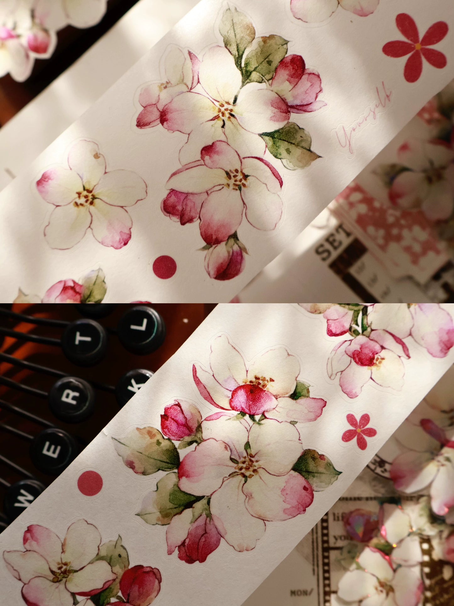 YiEr Vol15【Crabapple Blossom】Orginal Design Pre-cut Washi/Pet Floral Tape Light Retro Landscaping Stickers