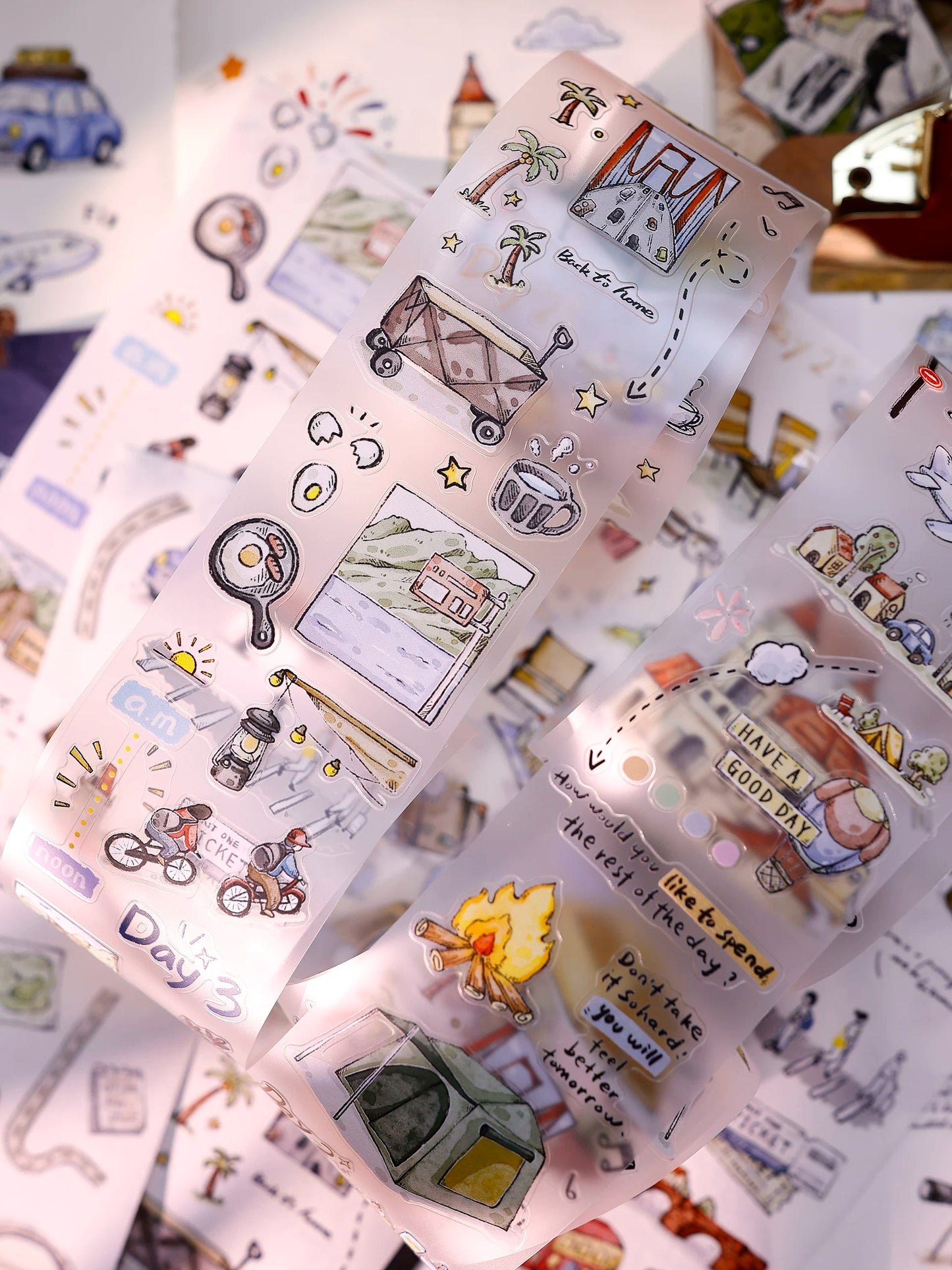 XiaoBaiJia Salt Series【Journey】Pre-cut Orginal Design Travel Scenery Text Washi/Pet Tape Light Retro Stickers