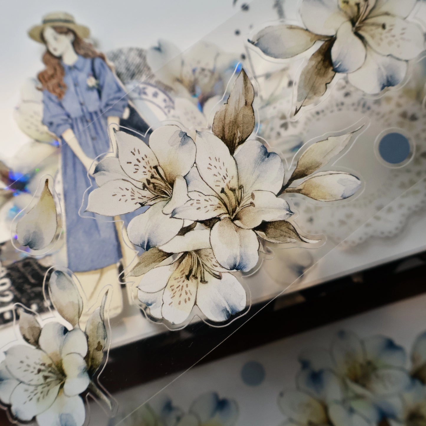 YiEr Vol15【Blue Island Sixth Beginning】Orginal Design Pre-cut Washi/Pet Floral Tape Light Retro Landscaping Stickers