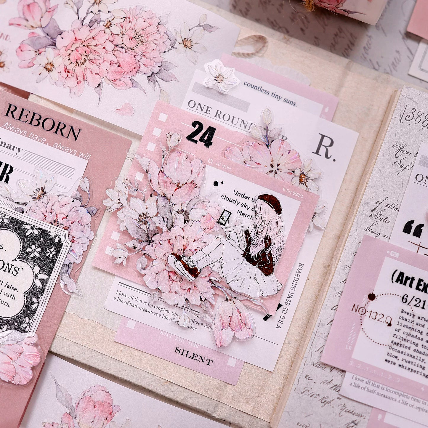 XiaoBaiJia Salt Series【Powdered Floss】Pre-cut Orginal Design Washi/Pet Tape Light Retro Stickers