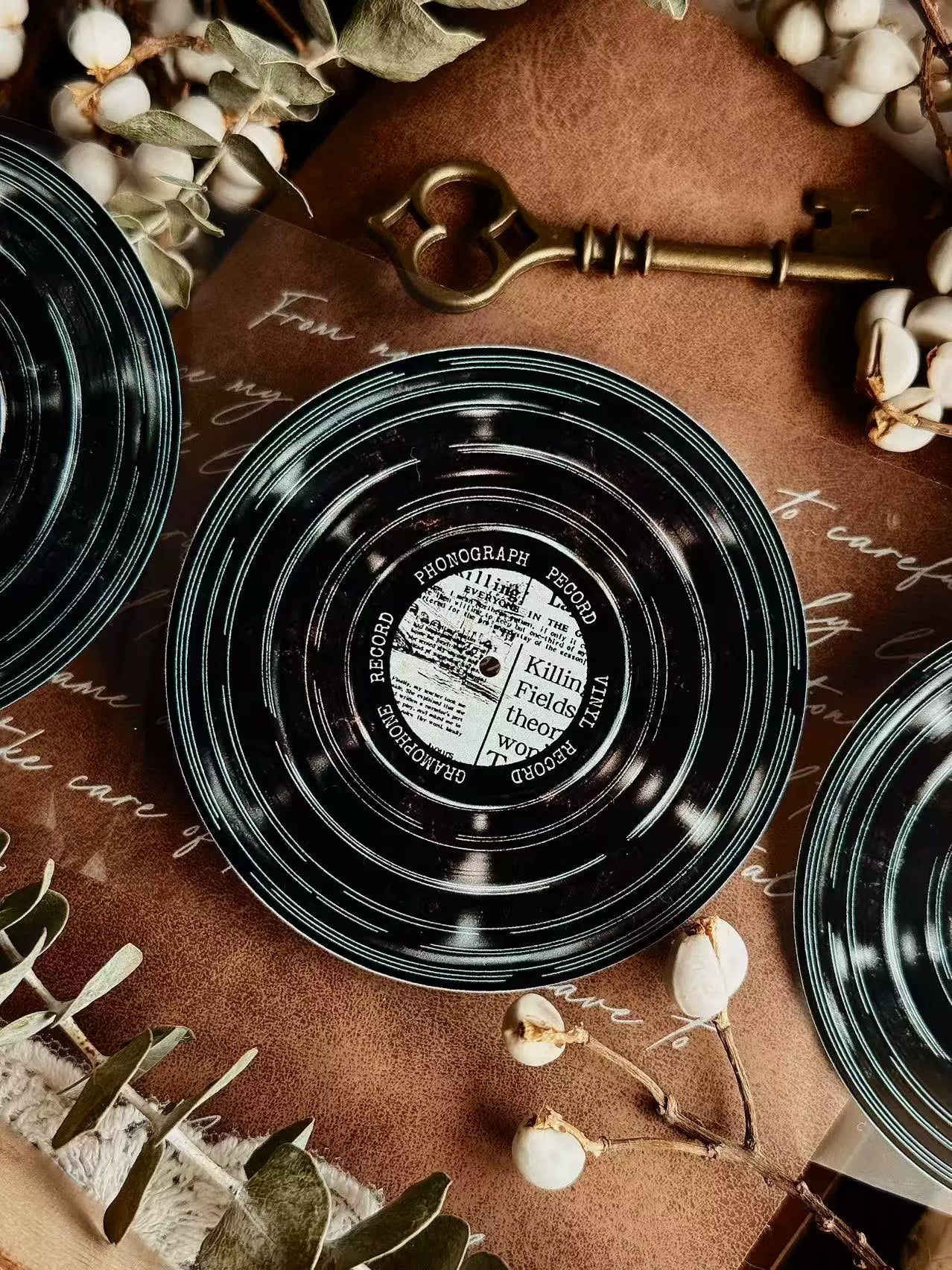 Linlanxi【Record 】 Original Retro Vintage Black Vinyl Record Background Washi/Pet Tape