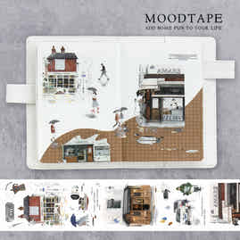 Moodtape【Leisurely Drinking Coffee】Coffee Shop Washi Tape Stickers for DIY Decorative Materials,Scrapbook Supplies,Junk Journal