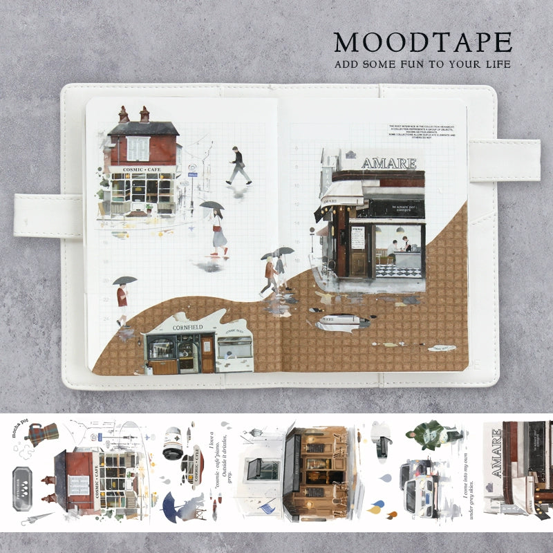 Moodtape【Leisurely Drinking Coffee】Coffee Shop Washi Tape Stickers for DIY Decorative Materials,Scrapbook Supplies,Junk Journal