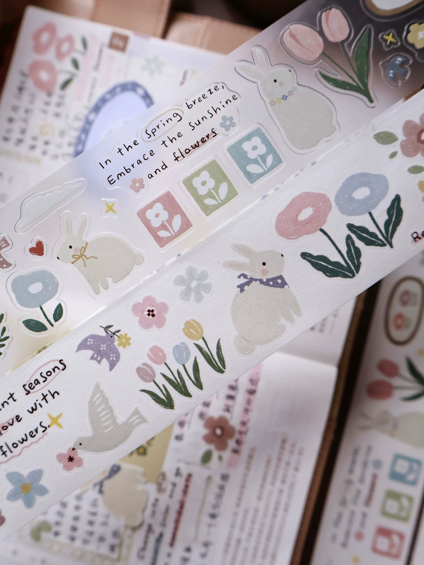 YiEr Minimalist Style Vol4【Rabbit Flower Story】Pre-cut Light Retro Orginal Design Washi Pet Tape Landscape Stickers