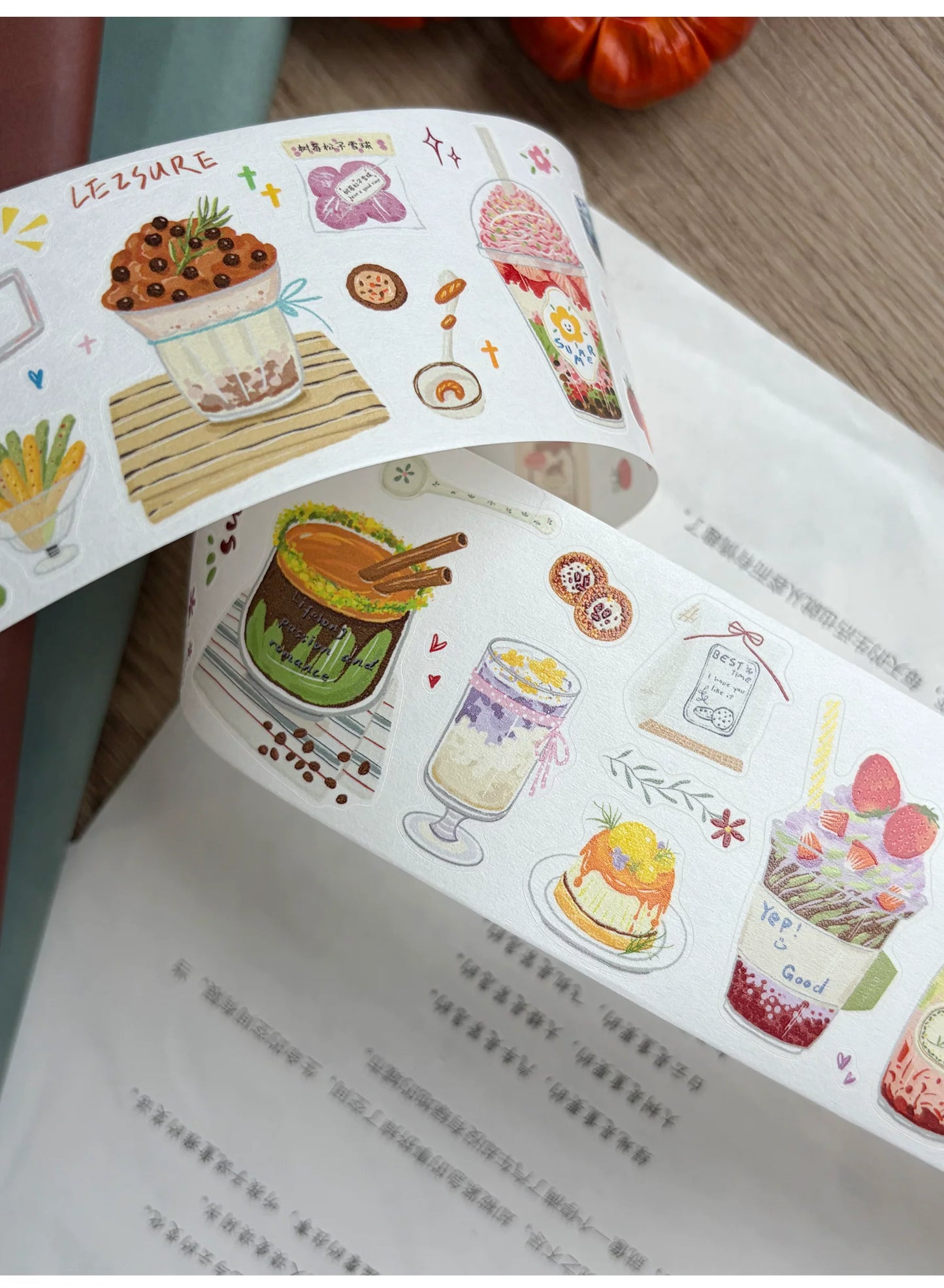 ZiYuanSu【Slightly Sweet Afternoon】Food Background Scene Pre-cut Washi PET Tape