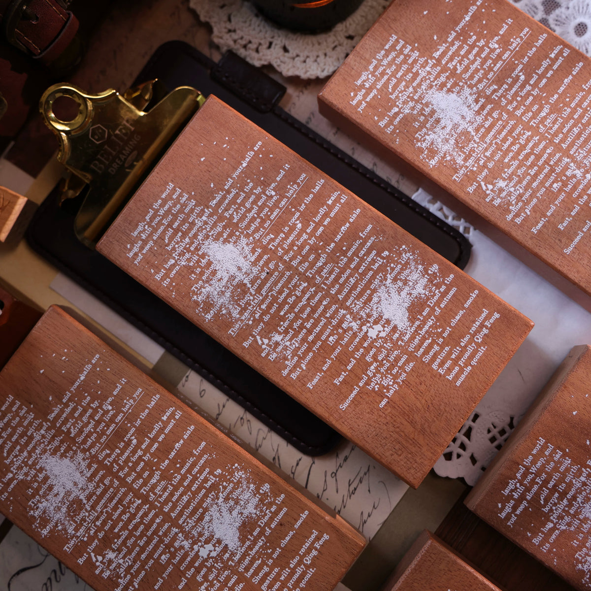YiEr Vol18【Background English Stamp】Imported Maple Orange Rubber and Maple Wood Stamp