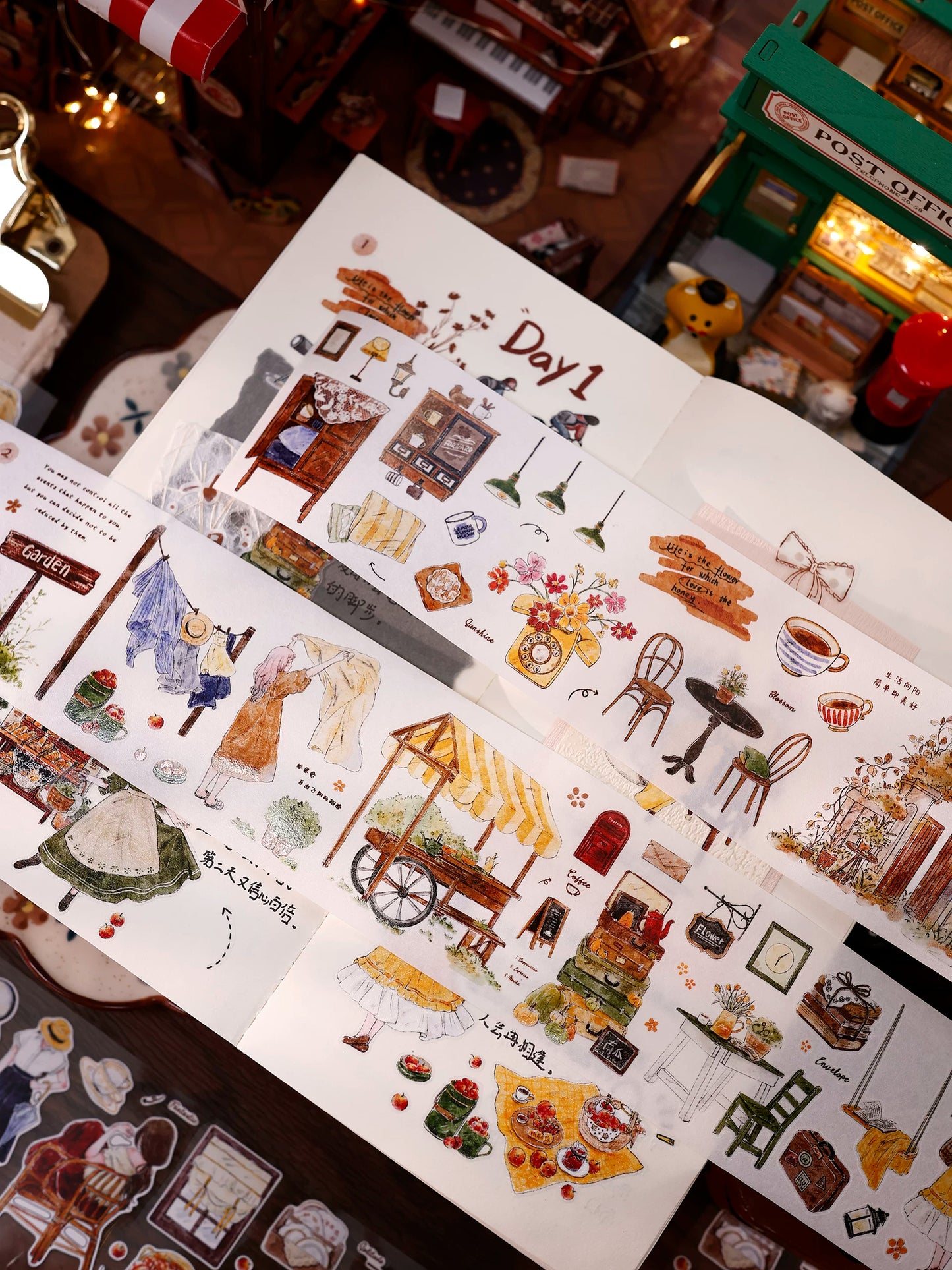 XiaoBaiJia Salt Series【Warm Light and Leisurely Delights】Pre-cut Orginal Design Vintage Scene Washi/Pet Tape Light Retro Stickers
