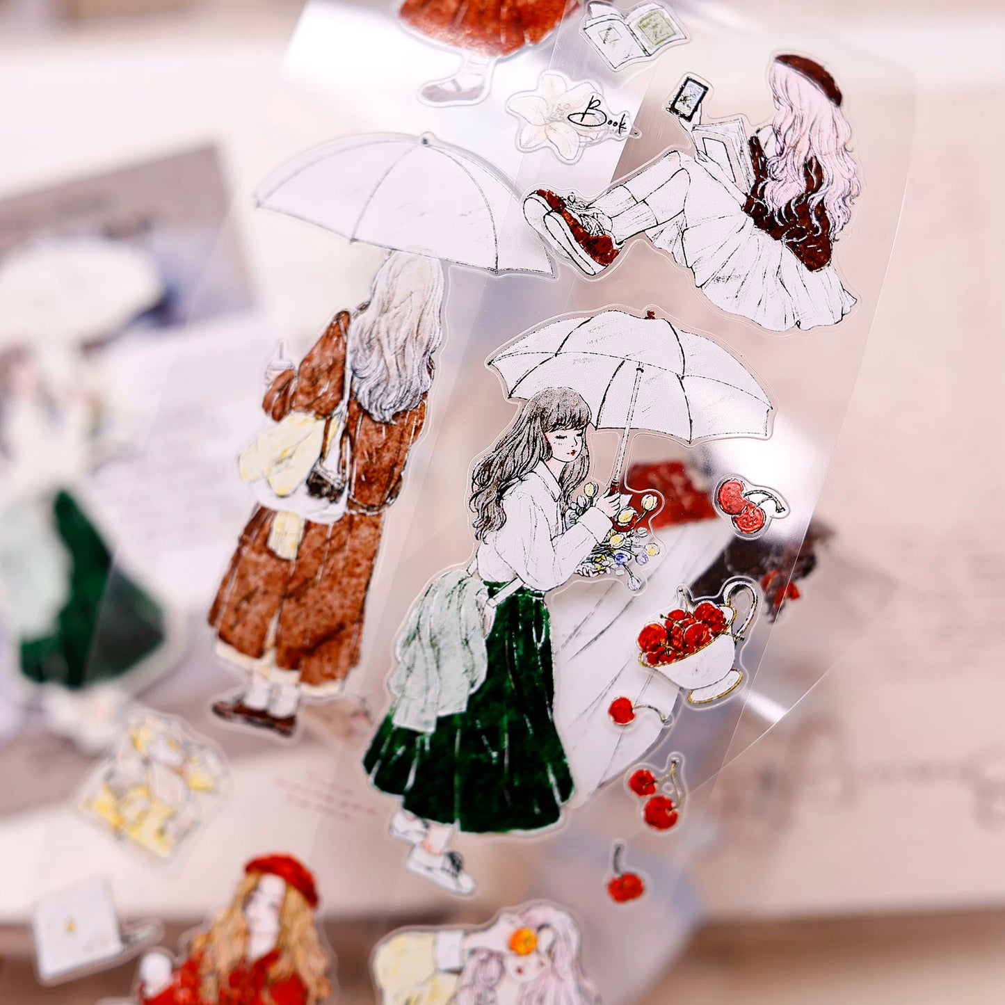 XiaoBaiJia Salt Series【Maiden Among the Flowers】Pre-cut Orginal Design Washi/Pet Tape Light Retro Stickers