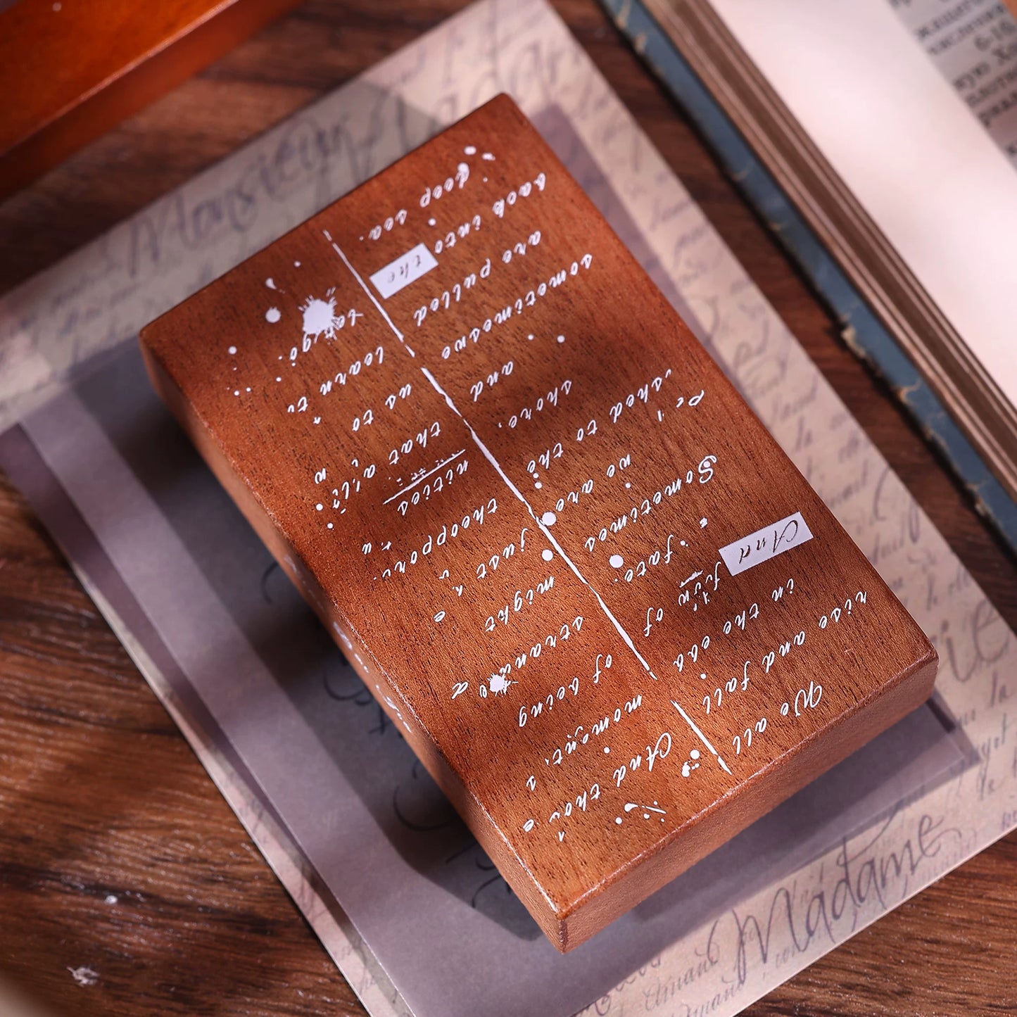 XiaoBaiJia【Basic Text Backgroud Stamp】Imported Shabili Red Rubber and Maple Wood Stamp