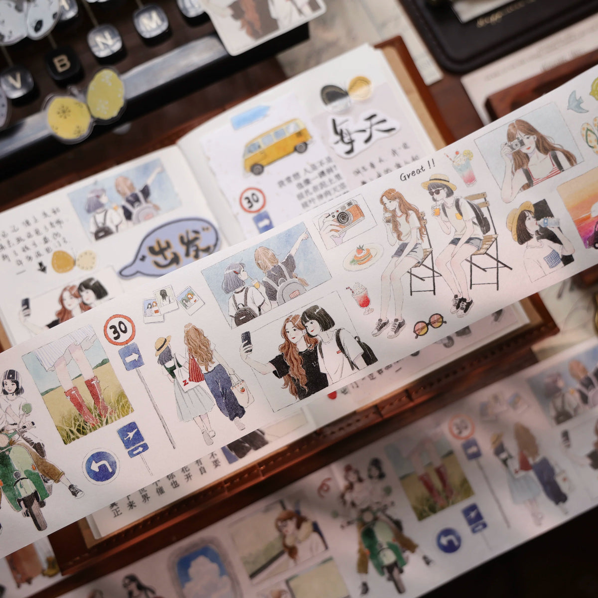YiEr Vol18【Journey】Salt Series Pre-cut Orginal Design Travel Character Storyboard Washi Tape and PET Stickers