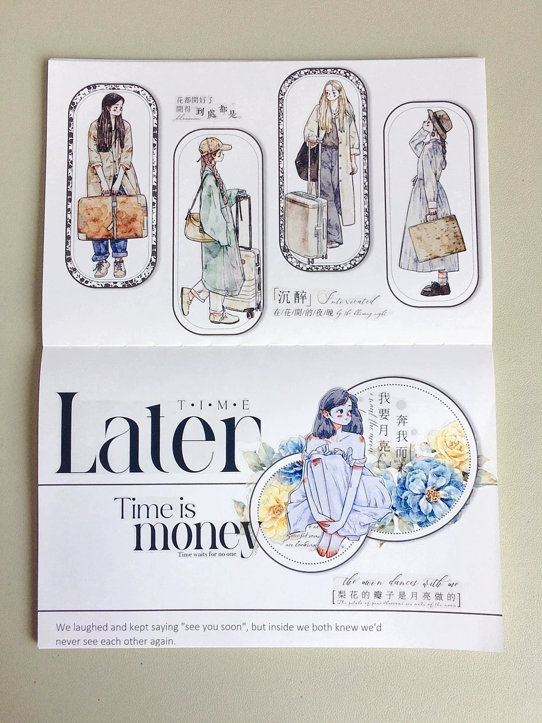 Kaixiaoxun Vol13【Depart】 Pre-Cut Long Loop Washi/Matte PET Tape for Scrapbook Supplies,Junk Journal Supplies
