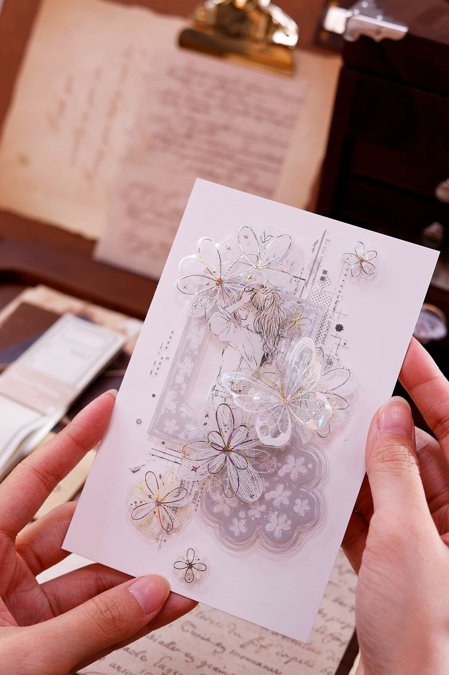 XiaoBaiJia Salt Series【Butterfly Feathers Chasing Light】Orginal Design Kiss-cut Washi/Pet Floral Tape Light Retro Landscaping Stickers