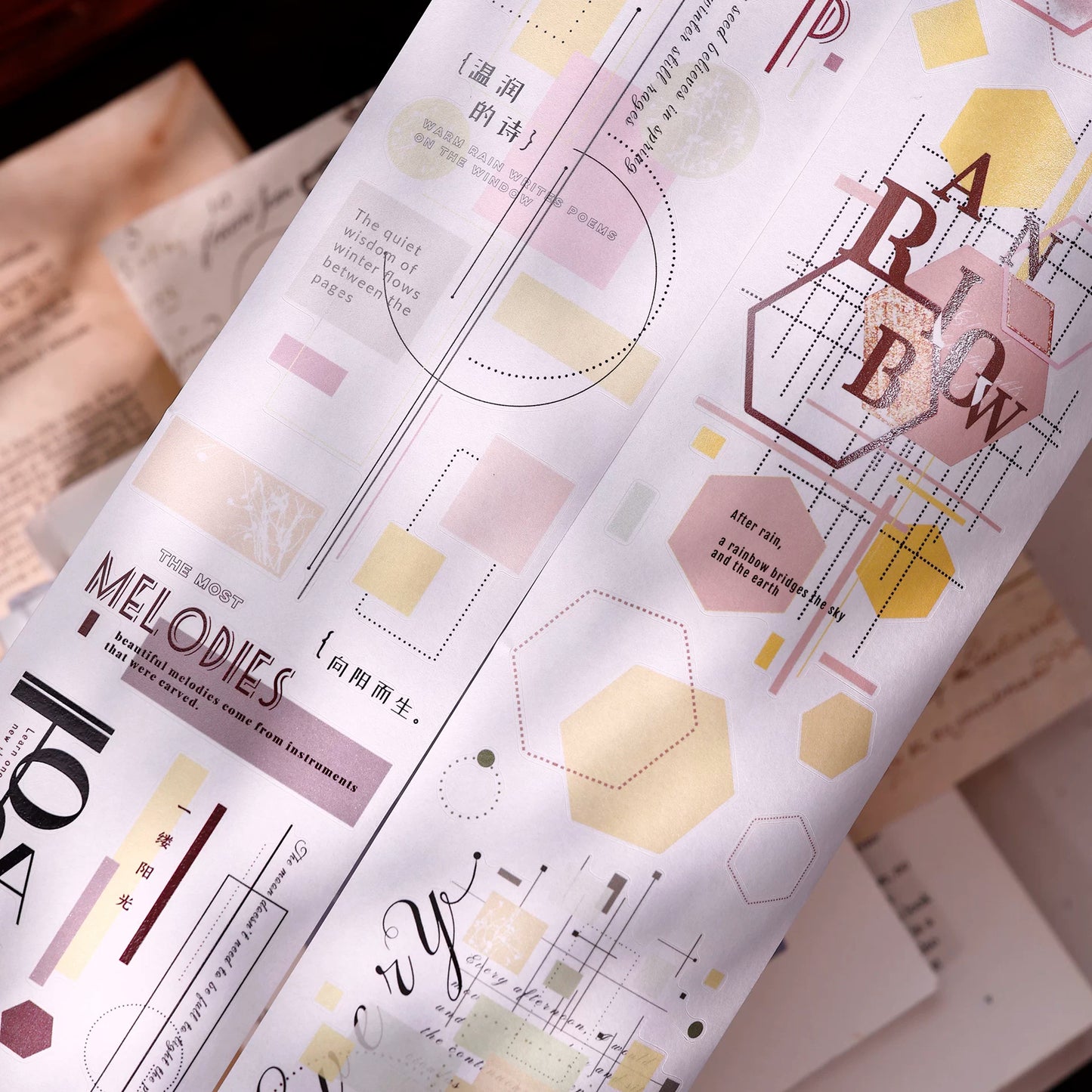 XiaoBaiJia【Geometric Set】Pre-cut Text Line Base Orginal Design Washi Pet Tape Light Retro Stickers