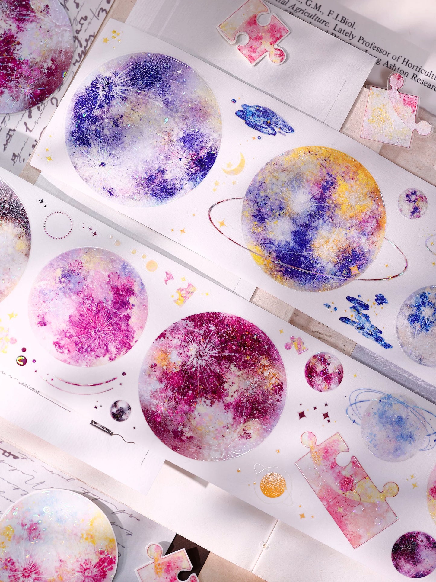 XiaoBaiJia【Starfall】Pre-cut Dream Planet Orginal Design Washi Pet Tape Light Retro Stickers