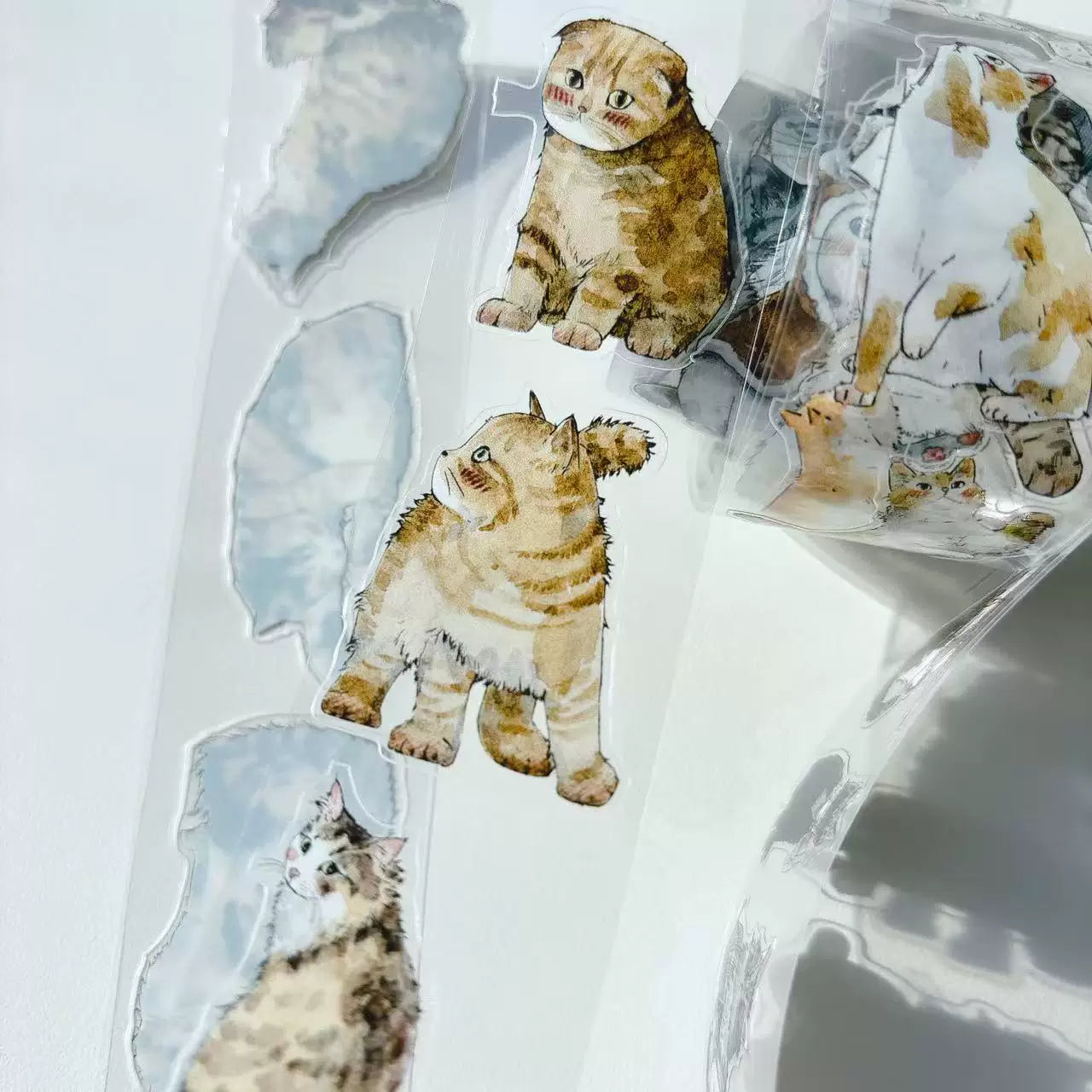 Kaixiaoxun Vol11【Cat】 Pre-Cut Long Loop Washi/Matte PET Tape for Scrapbook Supplies,Junk Journal Supplies