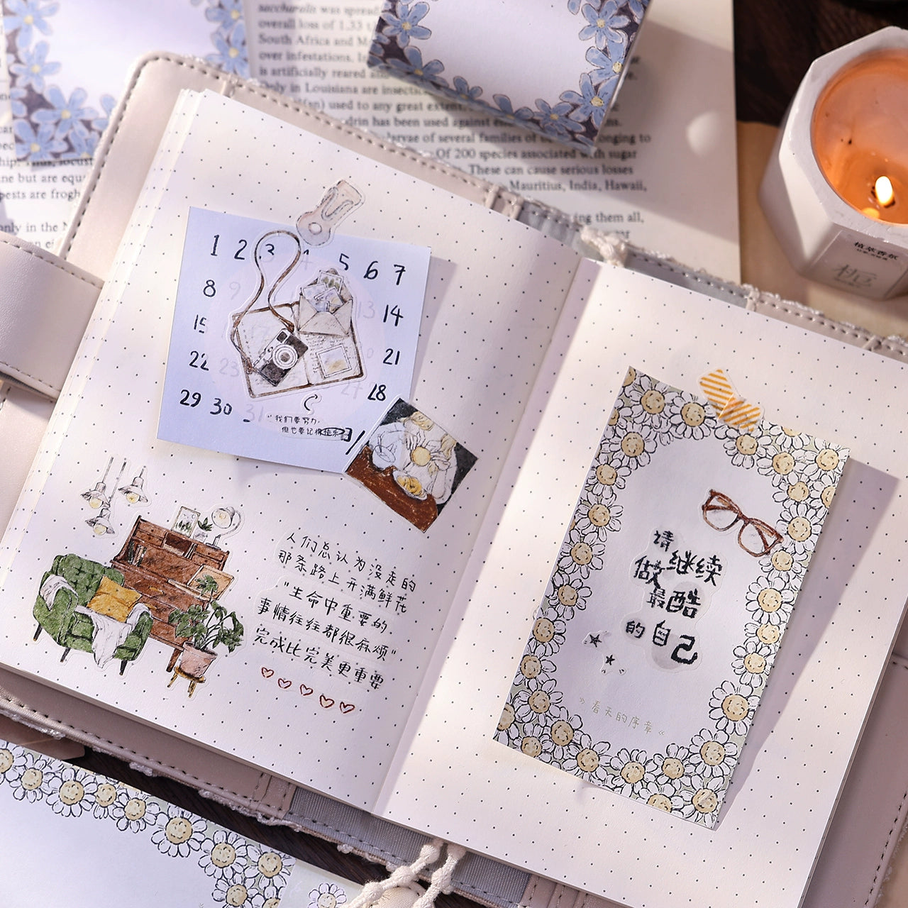 XiaoBaiJia Minimalist Style【Writing Roll‌】Border Strip Orginal Design Washi Pet Tape Landscape Stickers