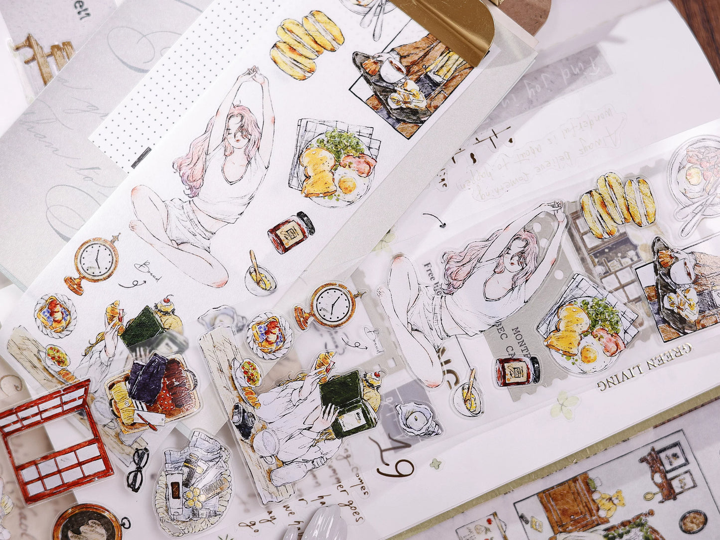 XiaoBaiJia Salt Series【Life Scroll】Pre-cut Orginal Design Washi/Pet Tape Light Retro Stickers