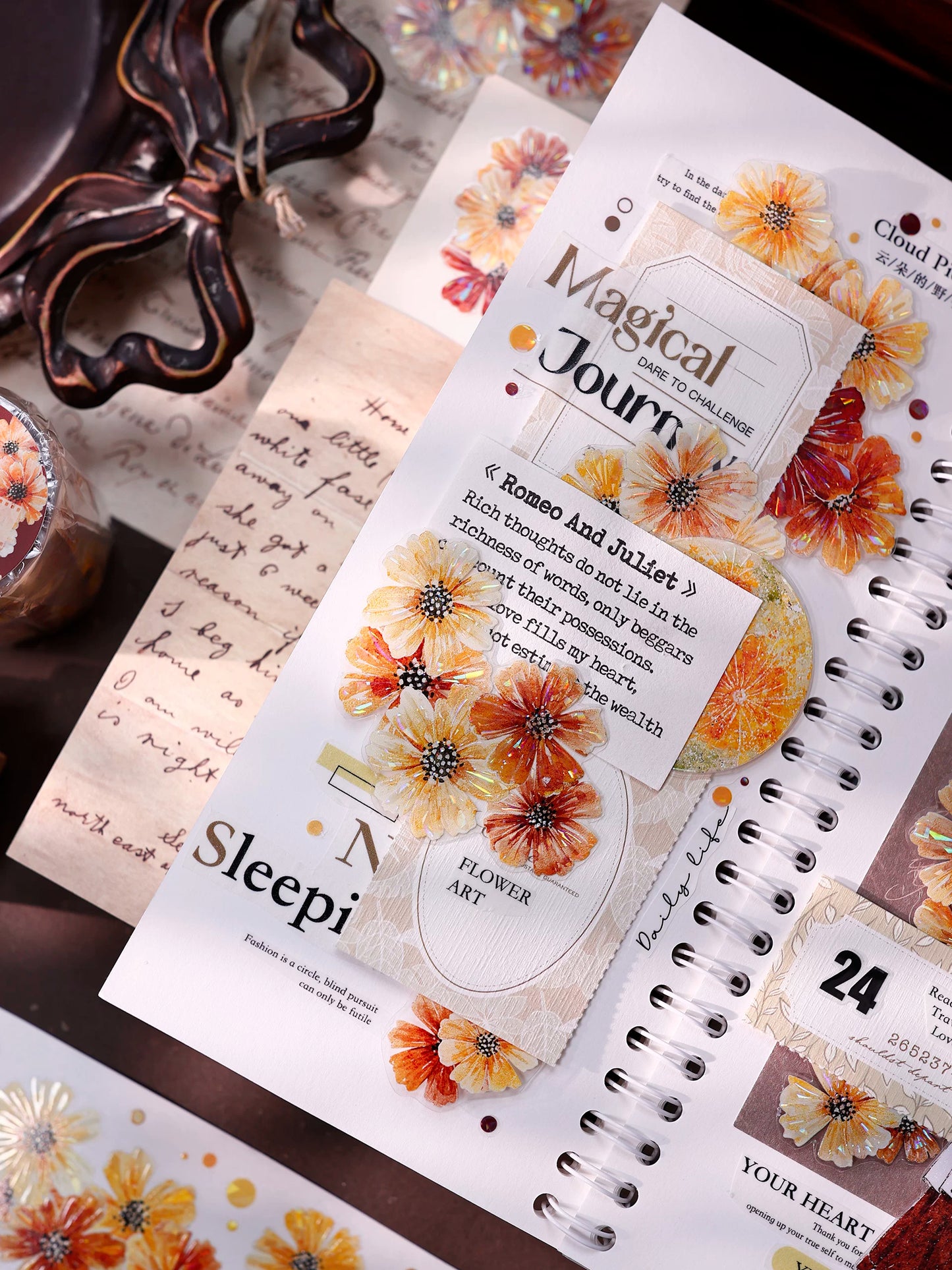XiaoBaiJia【Autumn Brown Fragrant Flowers】Orginal Design Washi Pet Floral Tape Light Retro Landscaping Stickers