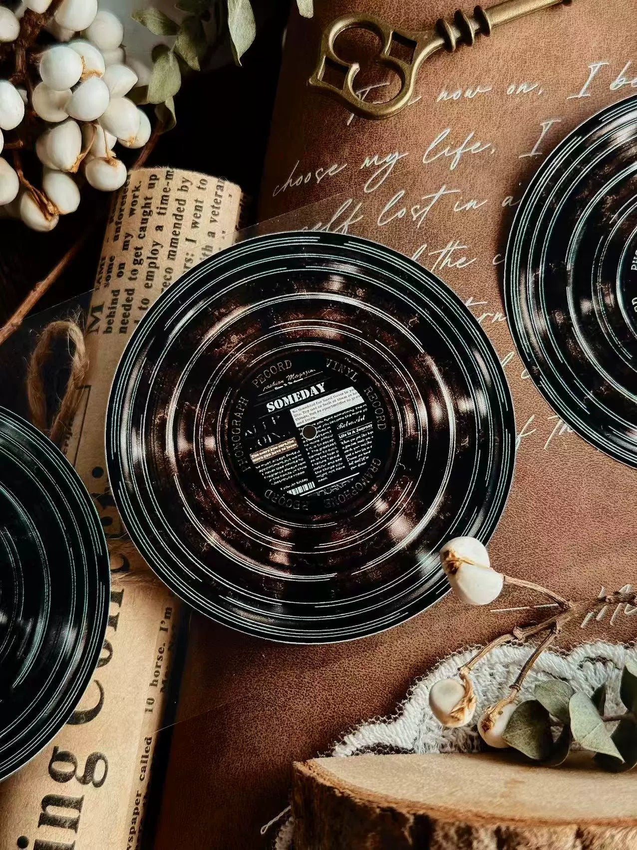 Linlanxi【Record 】 Original Retro Vintage Black Vinyl Record Background Washi/Pet Tape