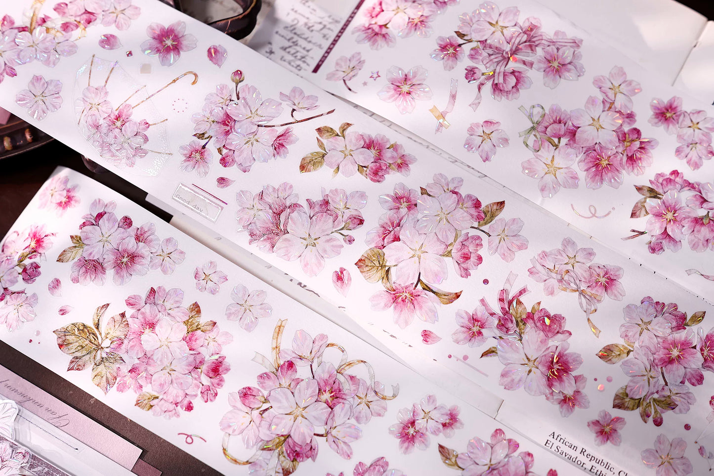 XiaoBaiJia【Pink Cherry Blossoms】Orginal Design Floral Washi Pet Tape Light Retro Landscaping Stickers