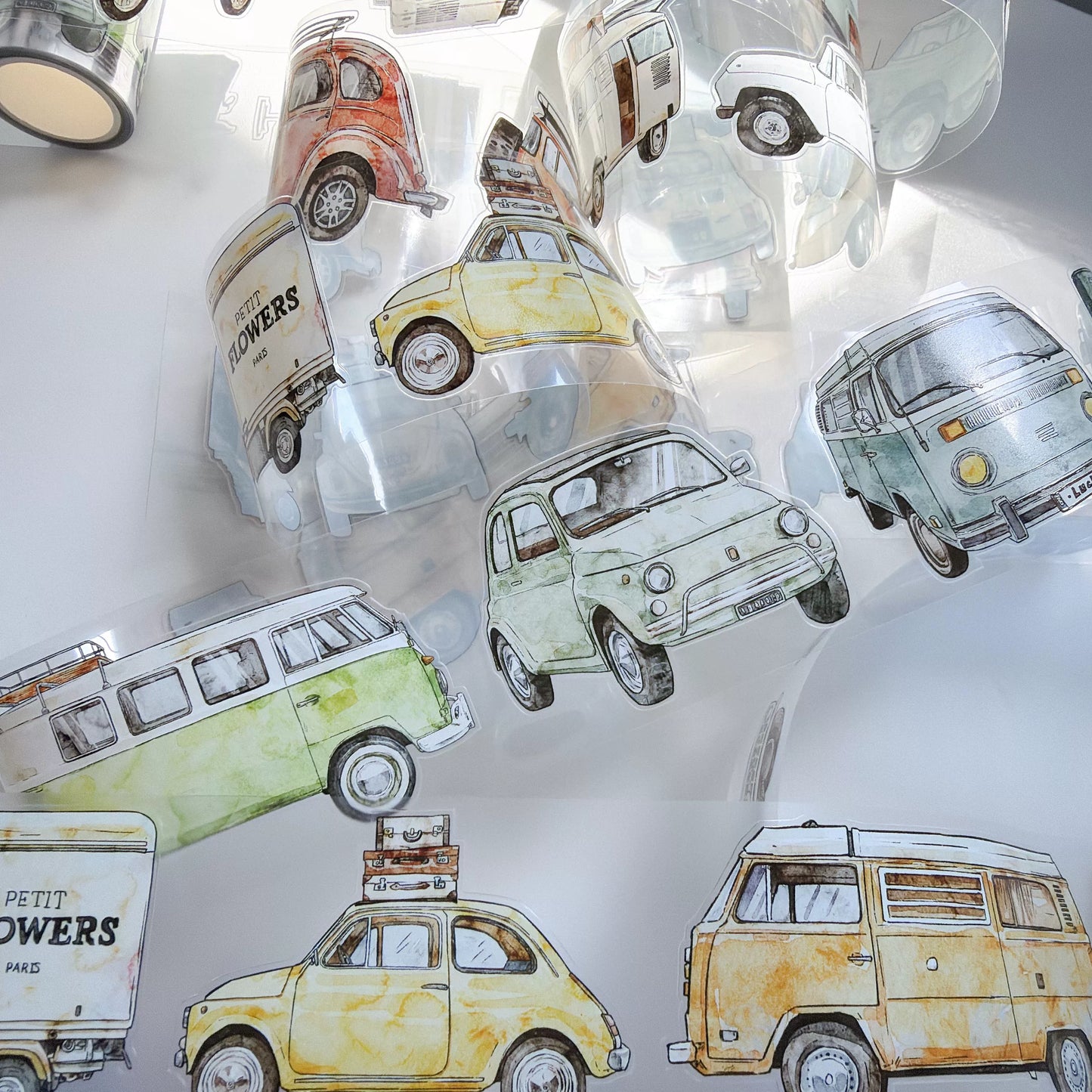 Kaixiaoxun Vol13【Car】 Pre-Cut Long Loop Washi/Matte PET Tape for Scrapbook Supplies,Junk Journal Supplies