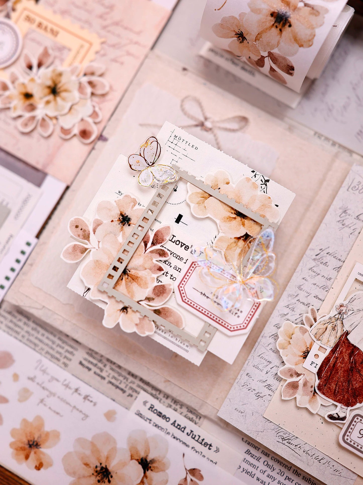 XiaoBaiJia Salt Series【Warm Yellow Fragrant Branches】Pre-cut Orginal Design Washi/Pet Tape Light Retro Stickers