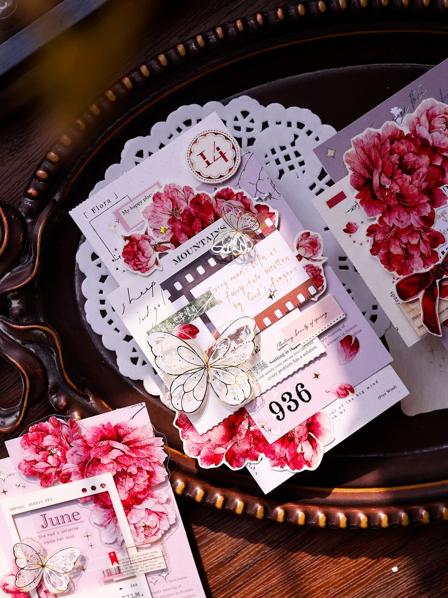 XiaoBaiJia Salt Series【Peony】Orginal Design Kiss-cut Washi/Pet Floral Tape Light Retro Landscaping Stickers