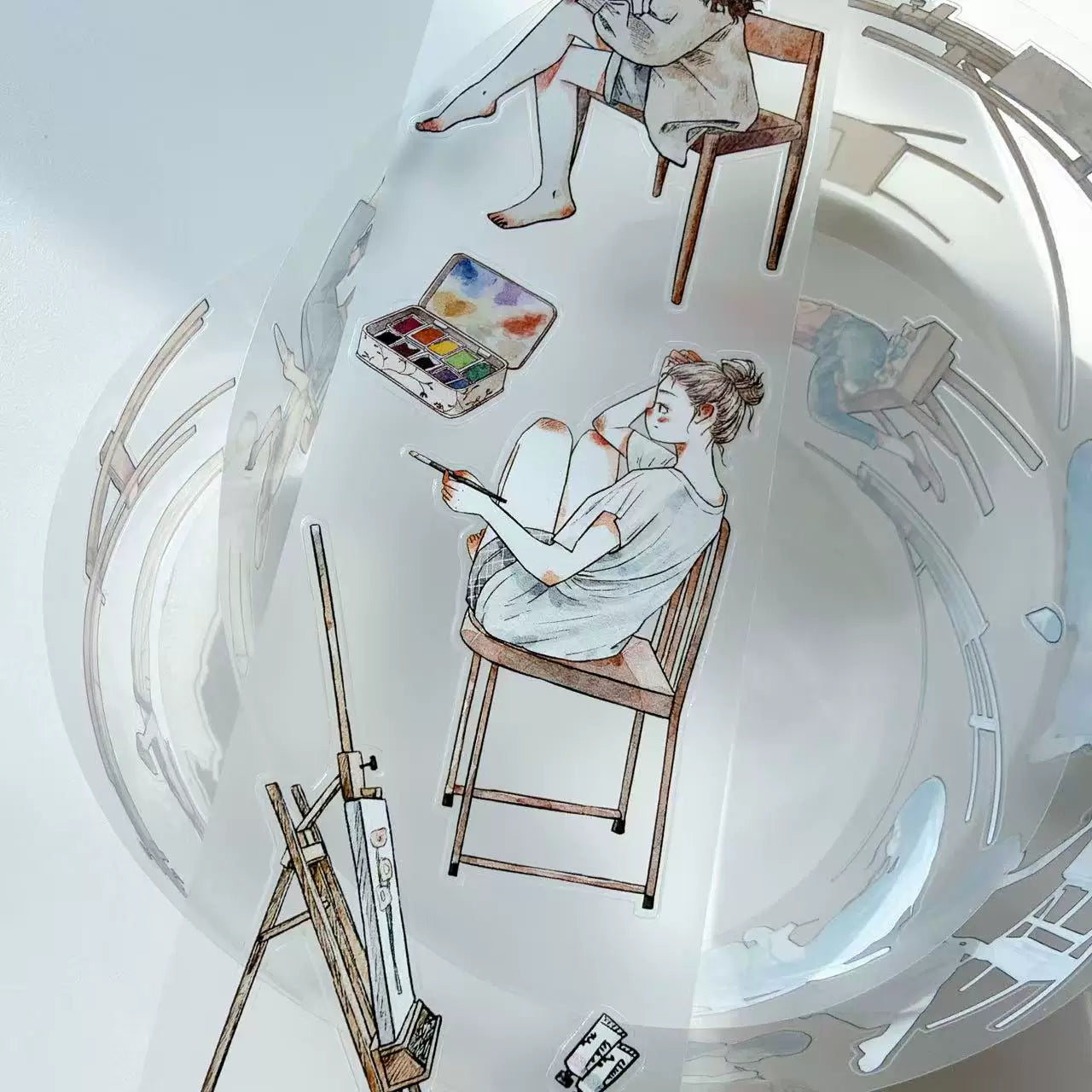 Kaixiaoxun Vol12【The Girl Who Draws】 Pre-Cut Long Loop Washi/Matte PET Tape for Scrapbook Supplies,Junk Journal Supplies