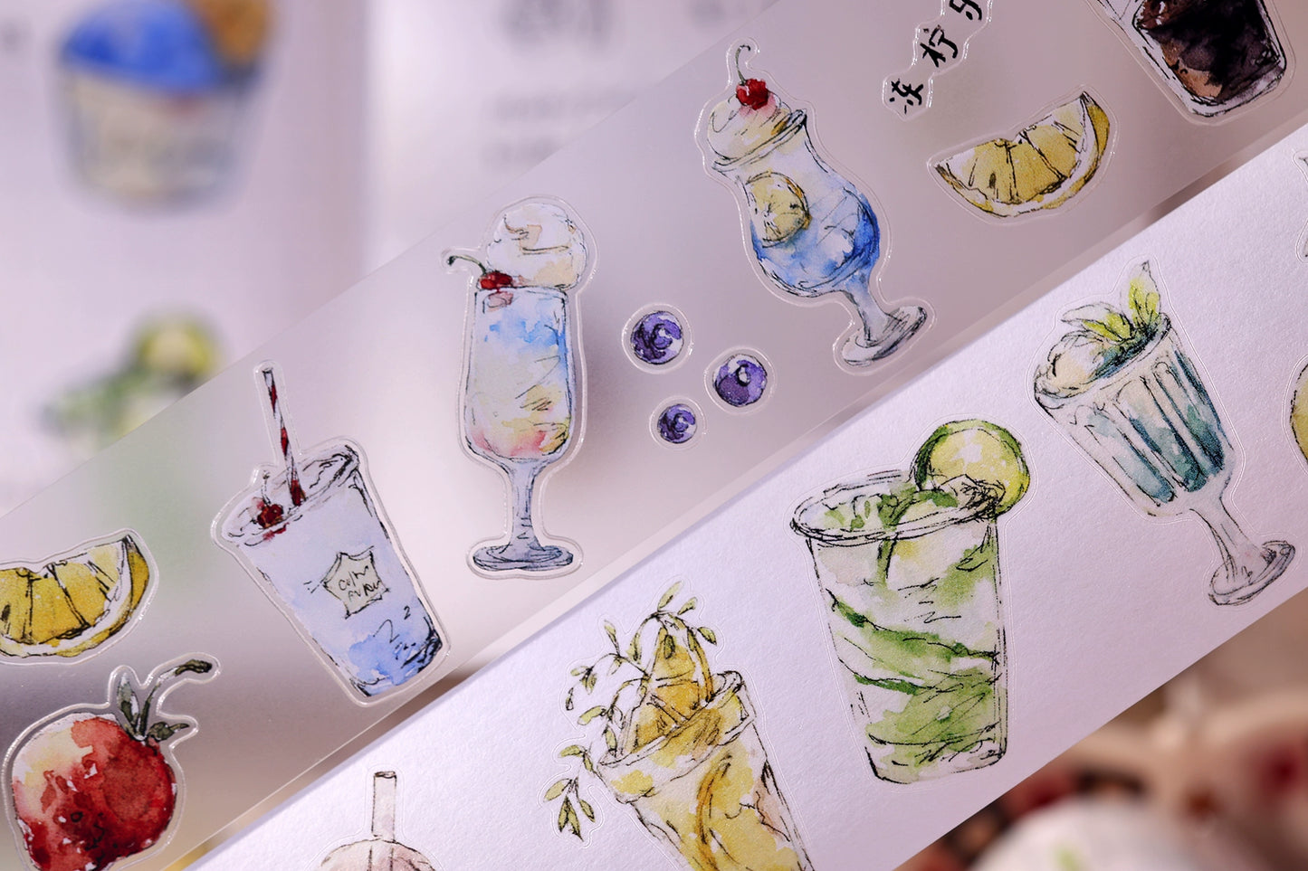 XiaoBaiJia Minimalist Style【Cool Summer】Drink Milk Tea,Pre-cut Light Retro Orginal Design Washi Pet Tape Landscape Stickers