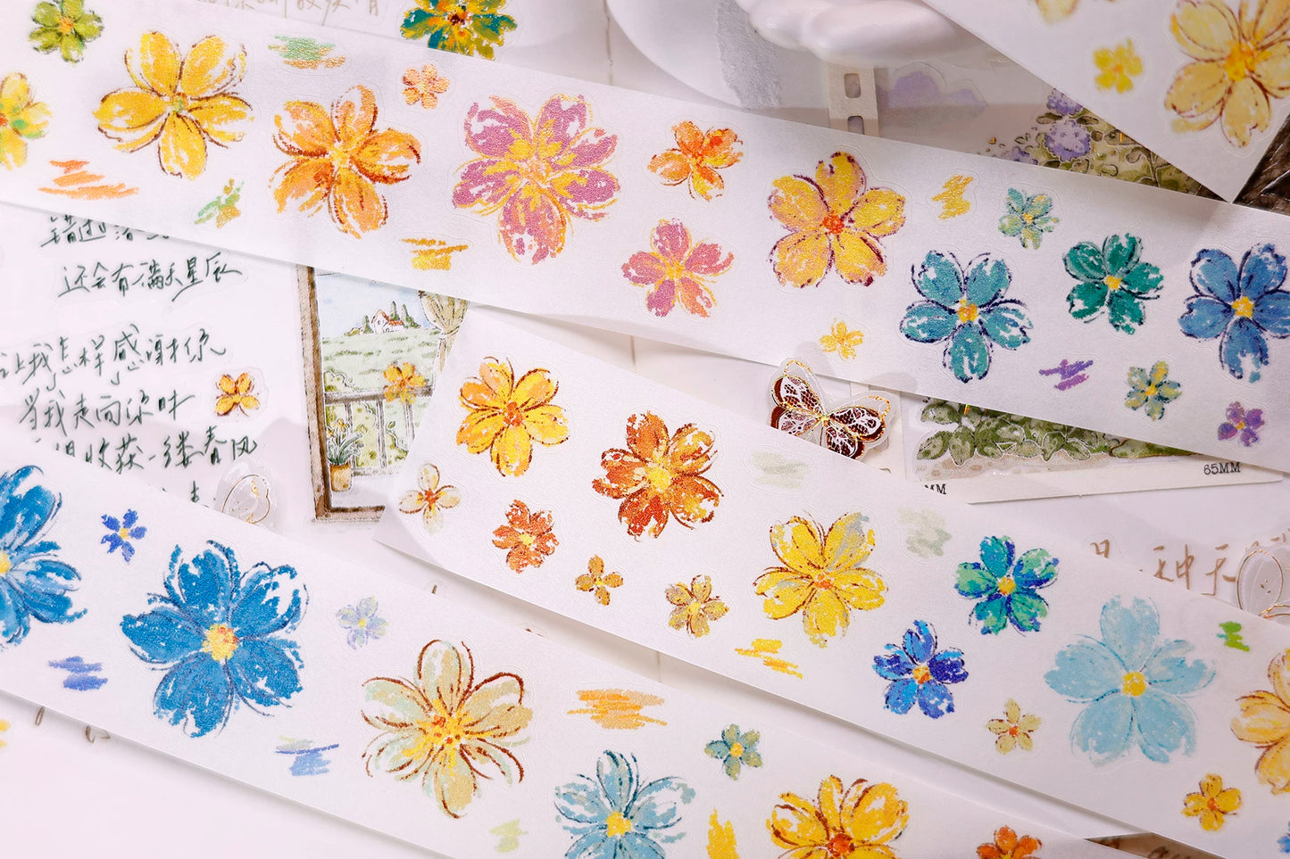 XiaoBaiJia Salt Series【Shallow Salt Flower Town】Pre-cut Orginal Design Flora Washi/Pet Tape Light Retro Stickers